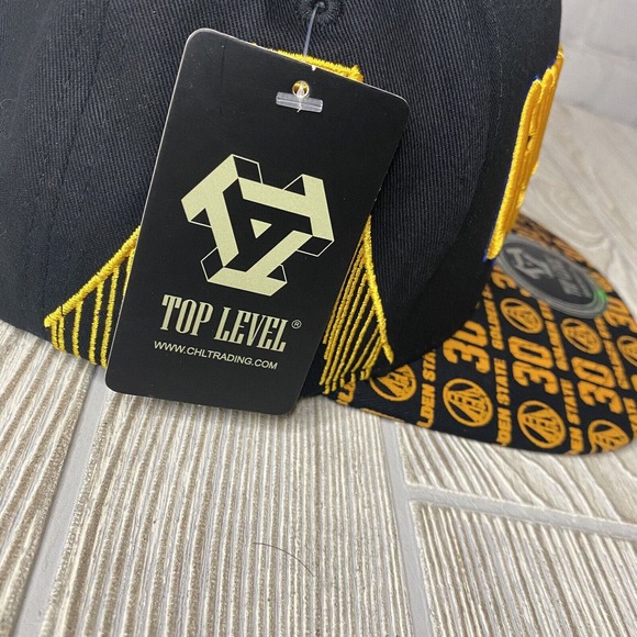 Top Level Golden State Warriors Logo Spellout Flat Bill Hat SnapBack Black New - Picture 5 of 9